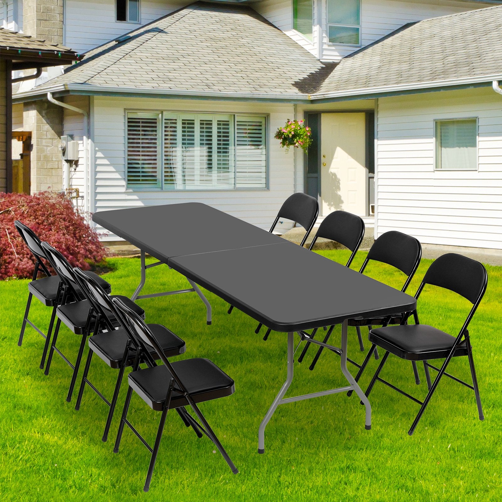 SUGIFT 8ft Folding Table Heavy-Duty Foldable Table for Indoor and Outdoor Use