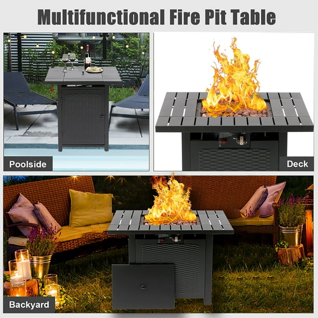 SUGIFT 28in Outdoor Gas Fire Pit Table 50,000 BTU Square Propane Fire Pit Table W/ Cover