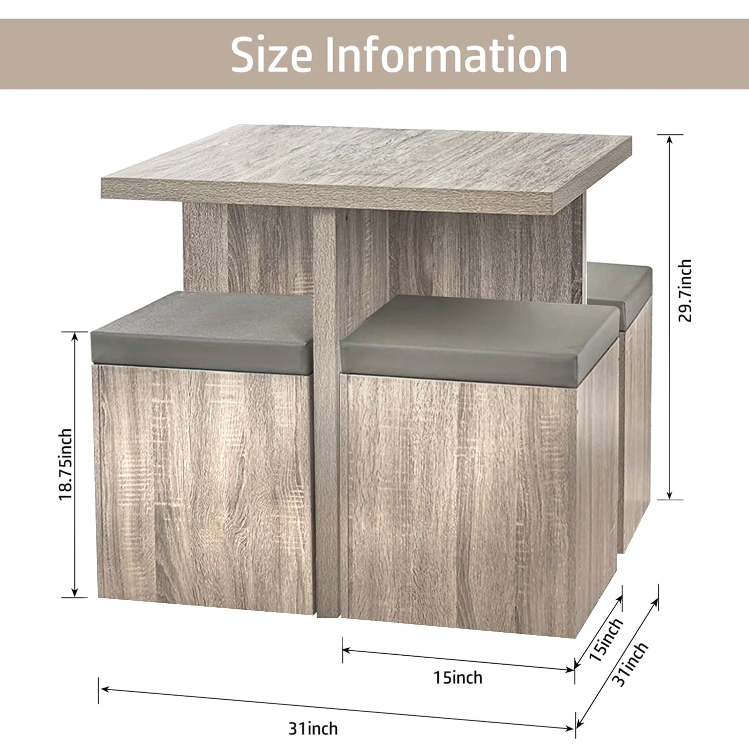 SUGIFT Dining Table Set for 4, 31in Kitchen Table and Chairs Set of 4, for Small Space, Apartment, Dinette, Taupe