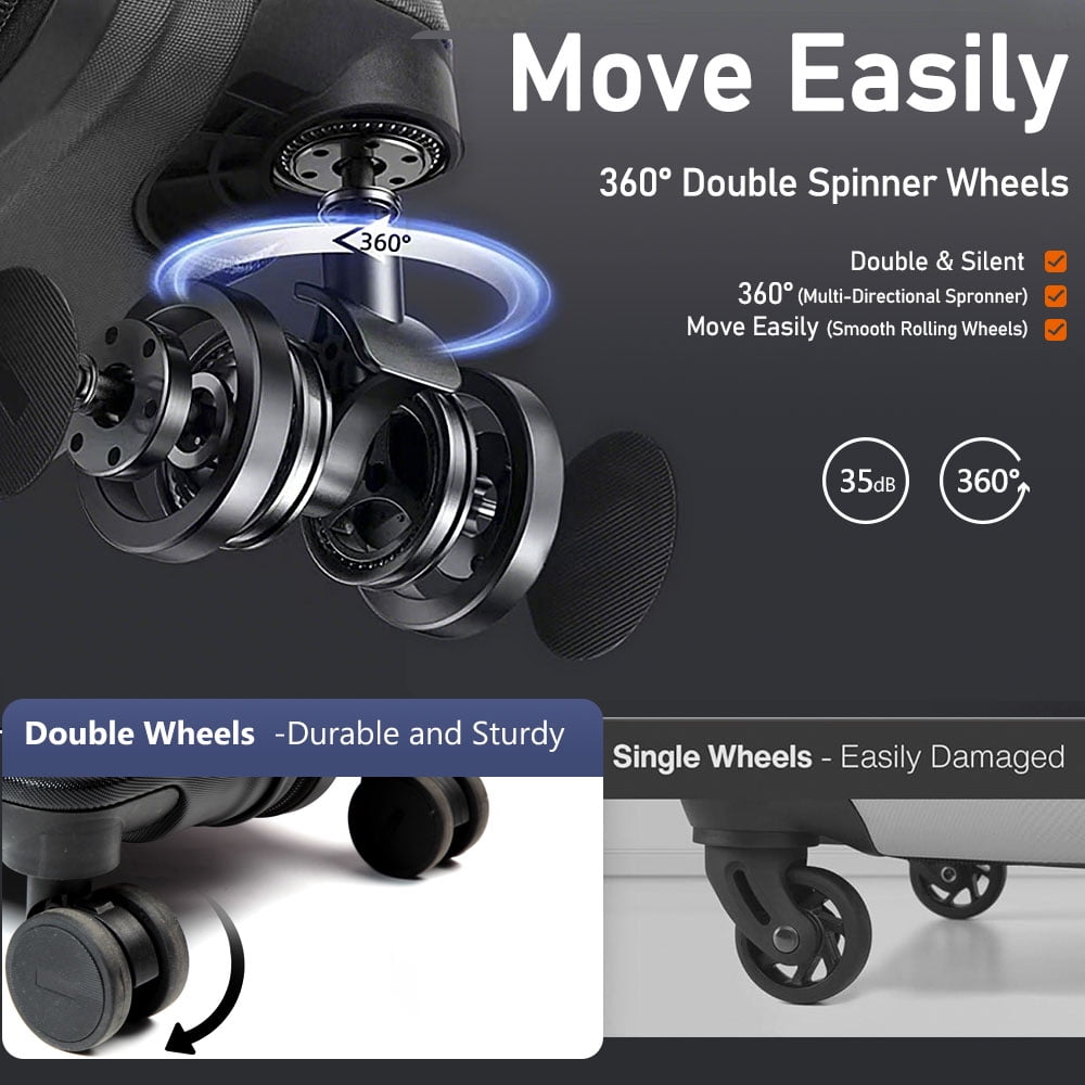 SUGIFT 3 Piece Luggage Sets 20/24/28 inch Suitcase Sets with Spinner Wheels Hardside Luggage Set Dark Black