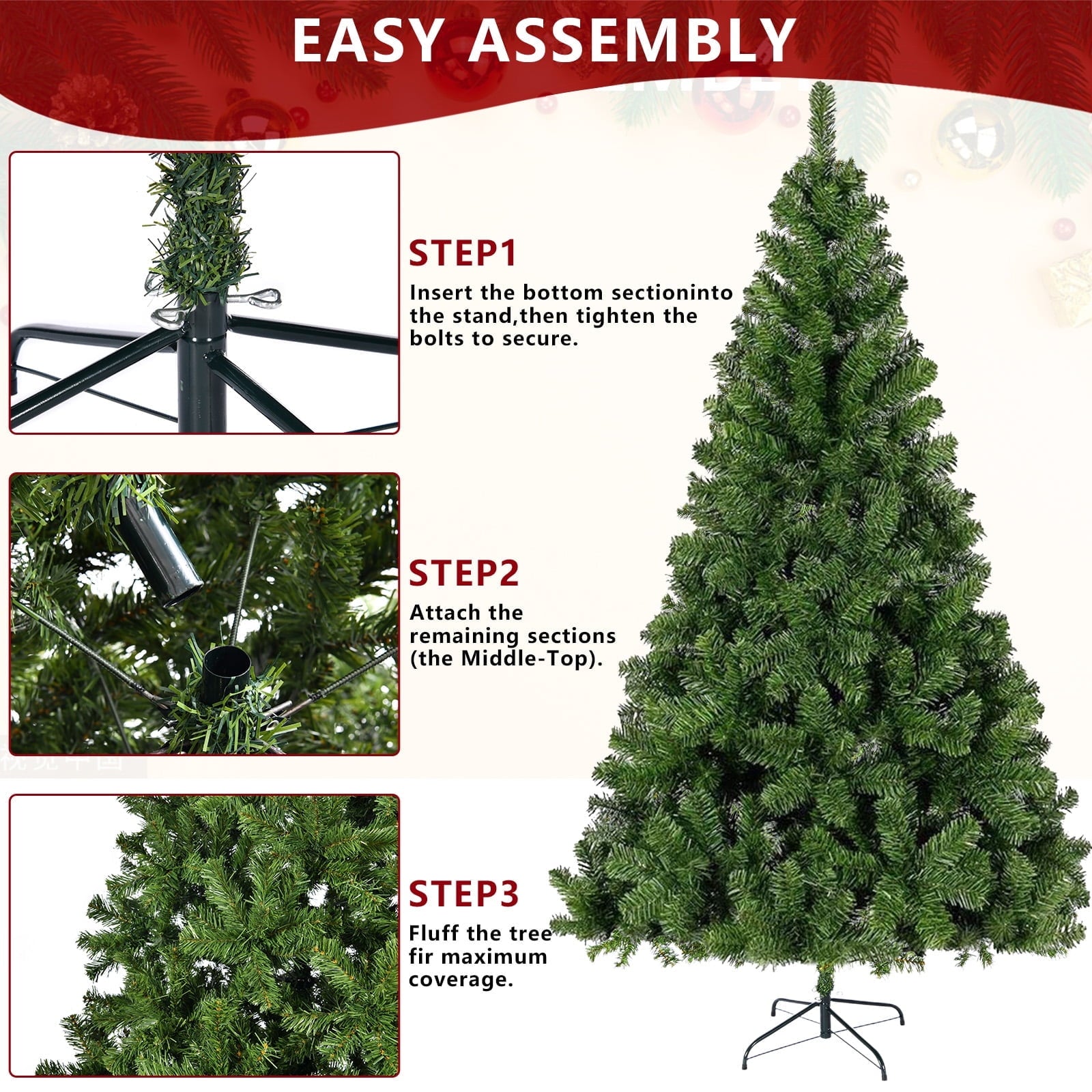 6ft Artificial Christmas Tree High-Quality Xmas Tree with 1000 Branch Tips for Home, Office, Shop Decoration
