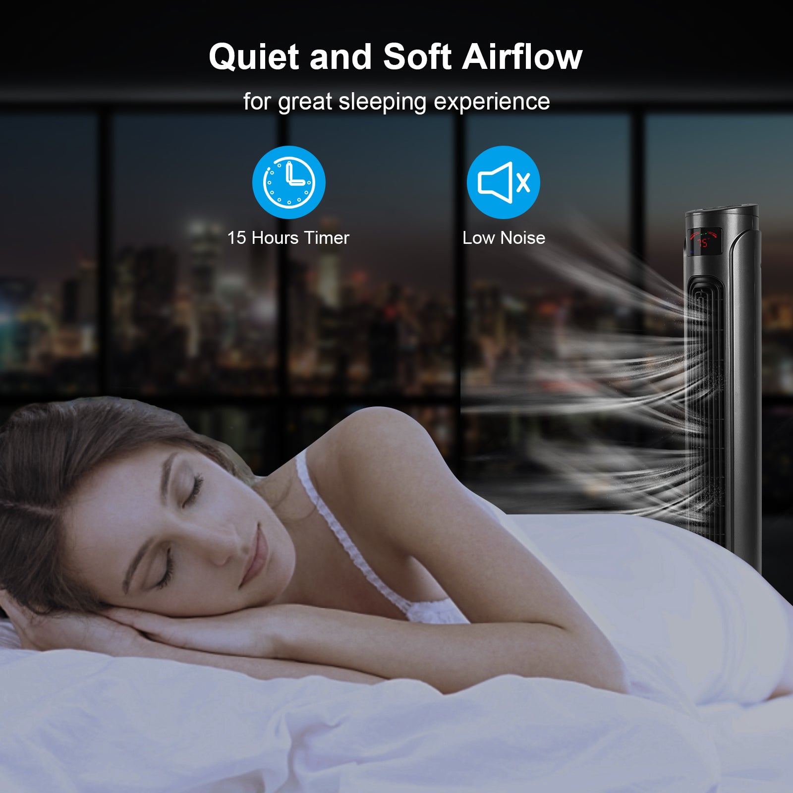 SUGIFT 36 Inch High Efficiency Cooling Tower Fan with 3 Speed Settings and 15 Hour Timer, 70 Degree Auto Oscillating with Remote, Standing Fan for Bedroom Home Office