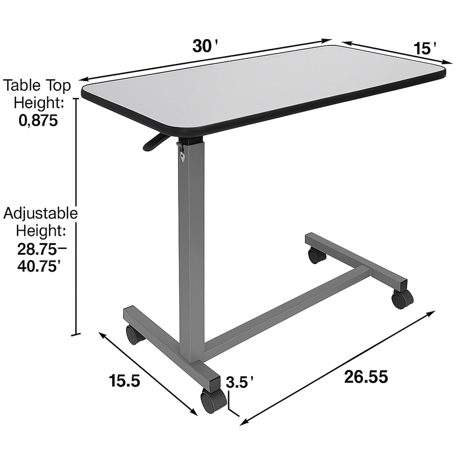 SUGIFT Adjustable Lap Desk with Wheels for Home Office, White