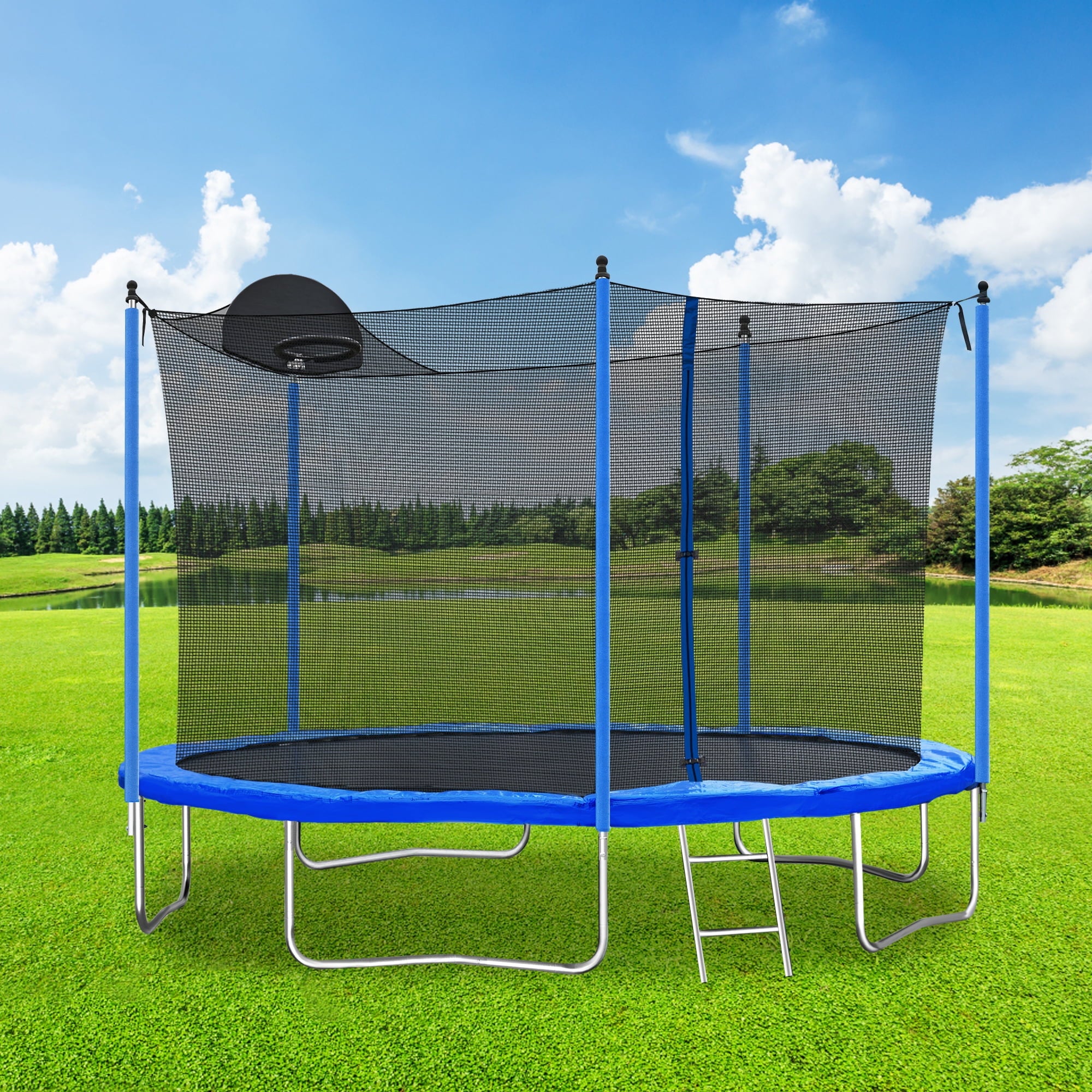 SUGIFT 12FT Trampoline Basketball Hoop, Outdoor Trampolines
