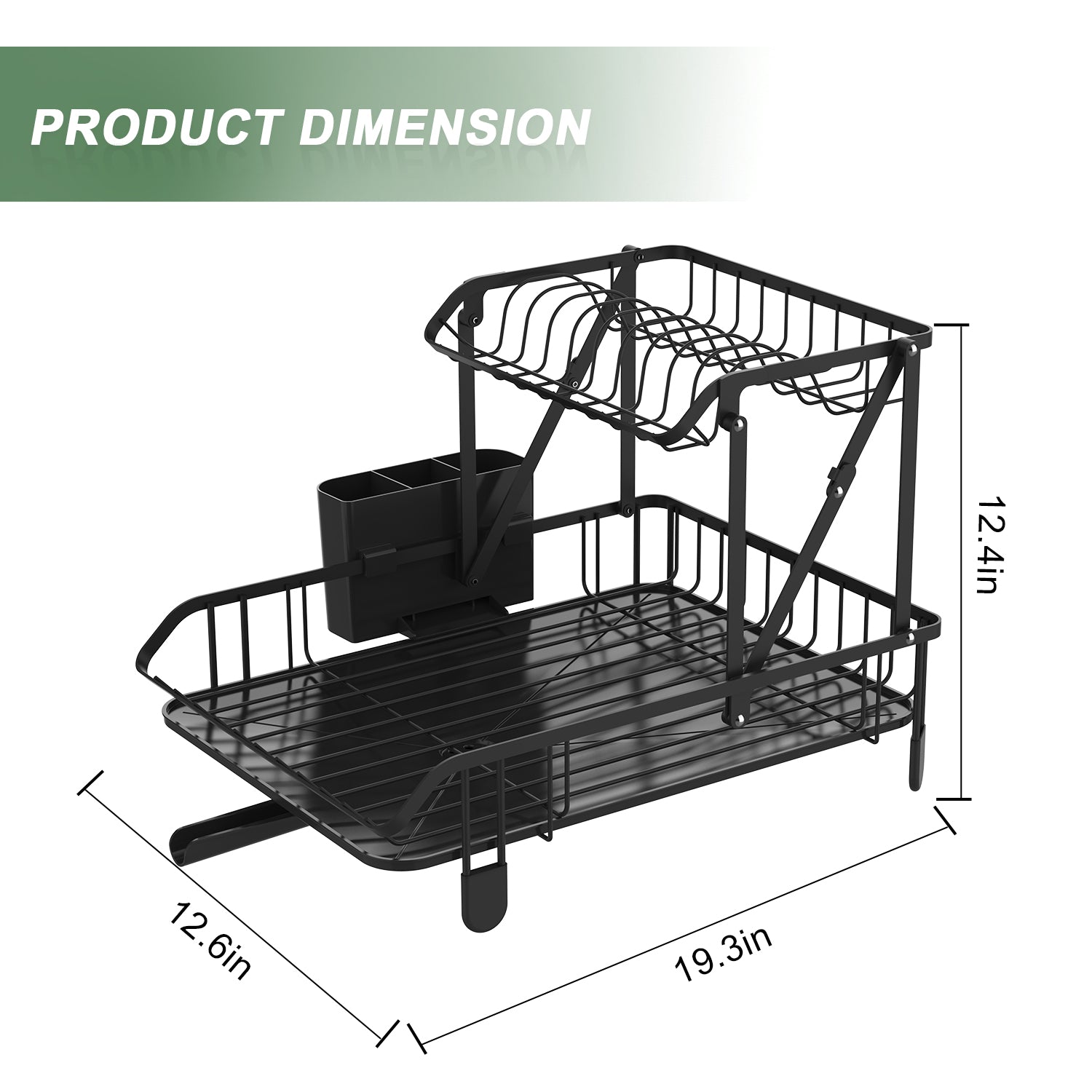 SUGIFT 2 Tier Collapsible Rust Proof Dish Rack with Removable Drip Tray Stainless Steel Black