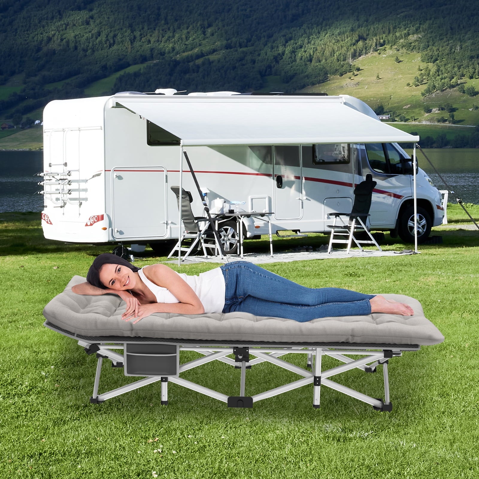 SUGIFT Folding Camping Cot 32 XXL Adult widen Folding Bad for Portable Folding Bed with Mattress and Carry Bag