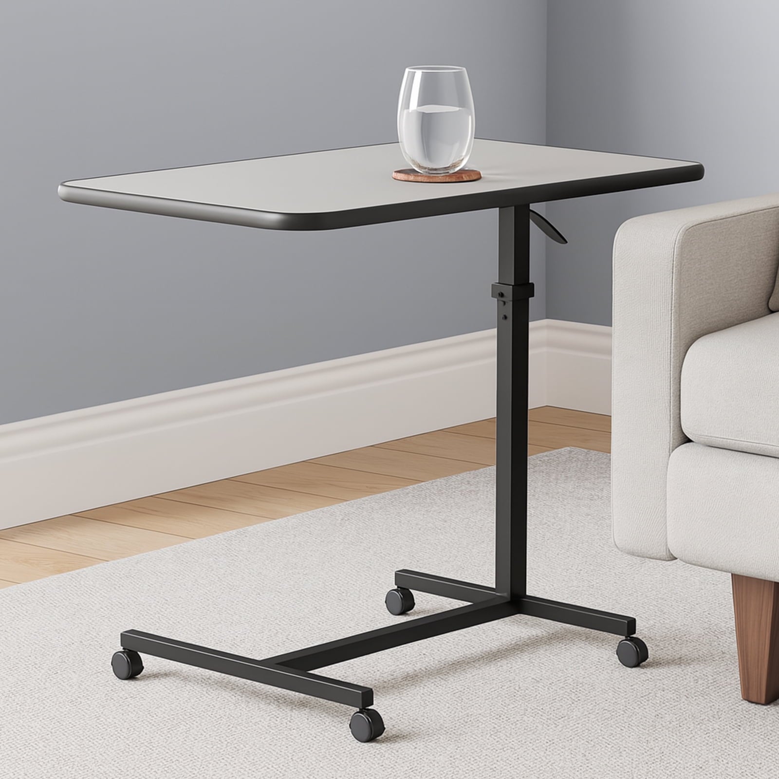 SUGIFT Adjustable Lap Desk with Wheels for Home Office, White
