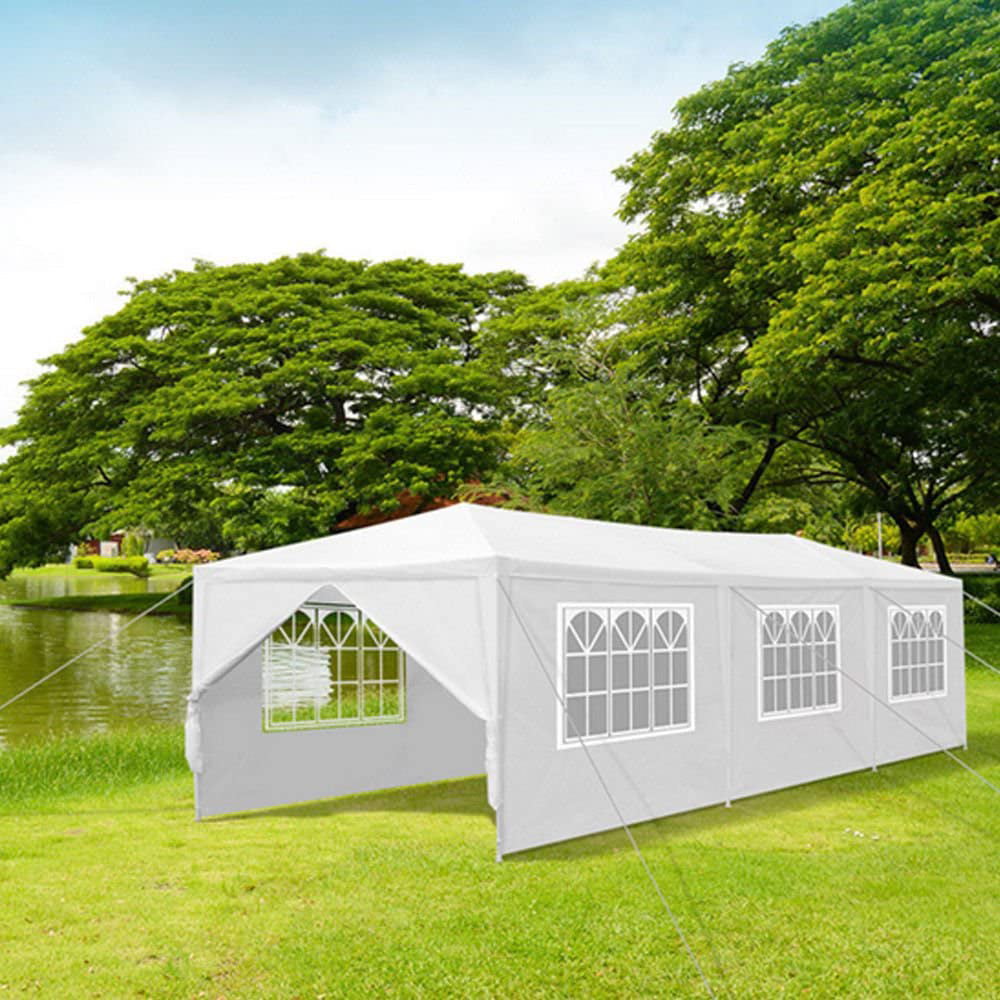 SUGIFT 10 x30 Outdoor Canopy Party Wedding Tent White Gazebo with 5 Side Walls