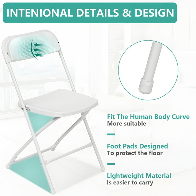 SUGIFT 6 Pack Plastic Folding Chair Outdoor Indoor White Folding Chairs, 350lbs Capacity