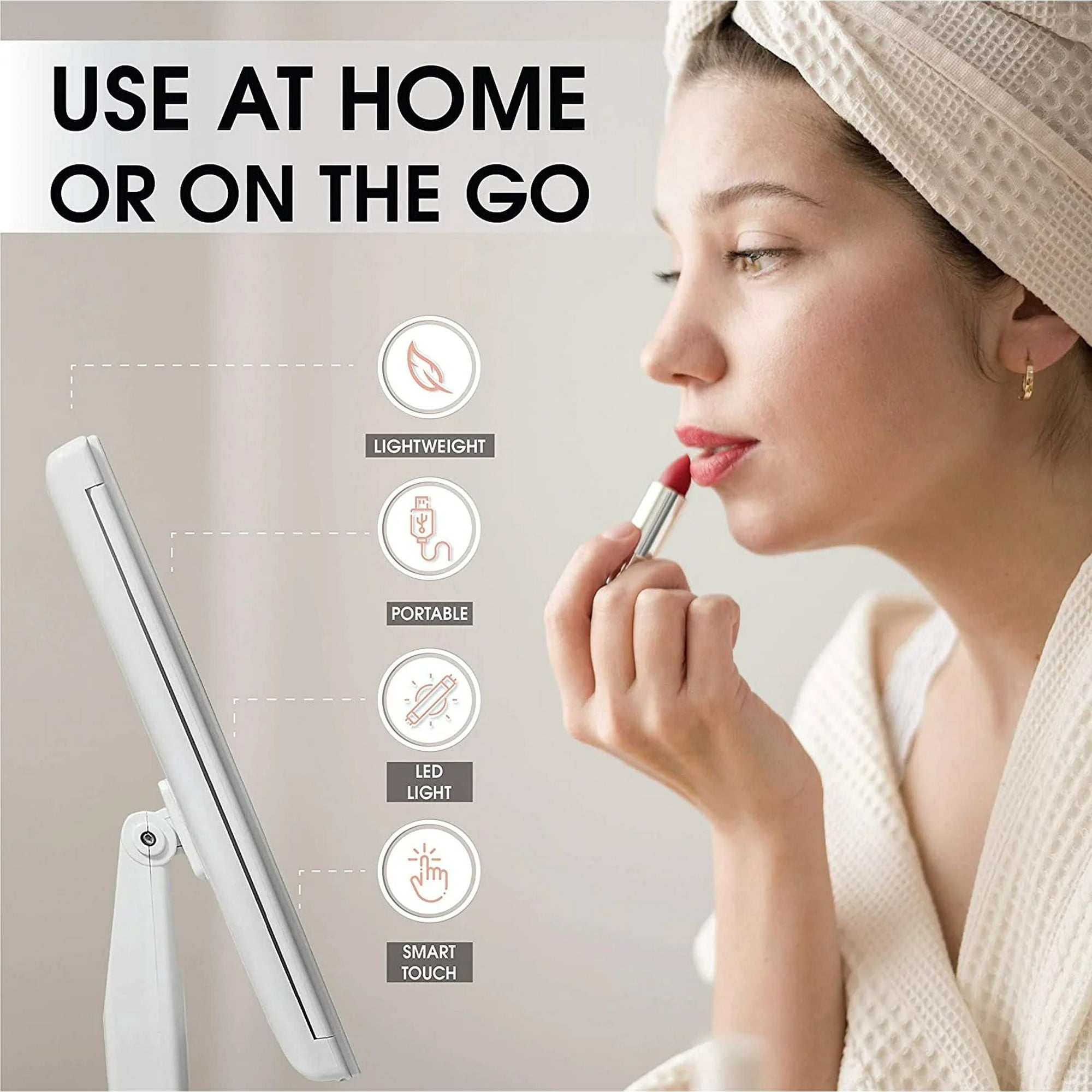 SUGIFT Makeup Mirror with Lights Touch Screen Switch Portable Trifold Mirror Cosmetic Lighted Up Mirror White