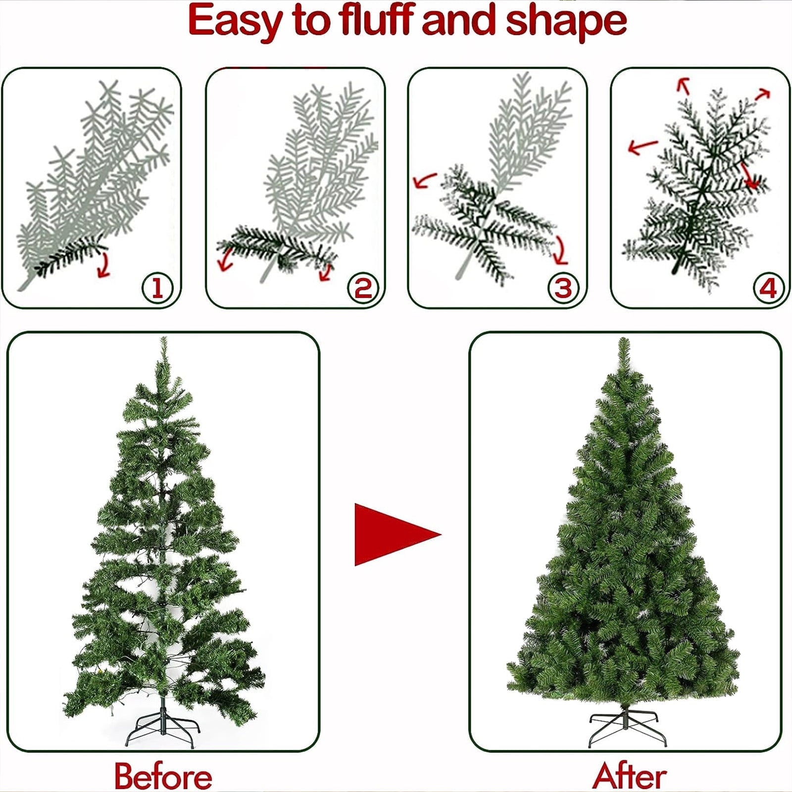 6ft Artificial Christmas Tree High-Quality Xmas Tree with 1000 Branch Tips for Home, Office, Shop Decoration