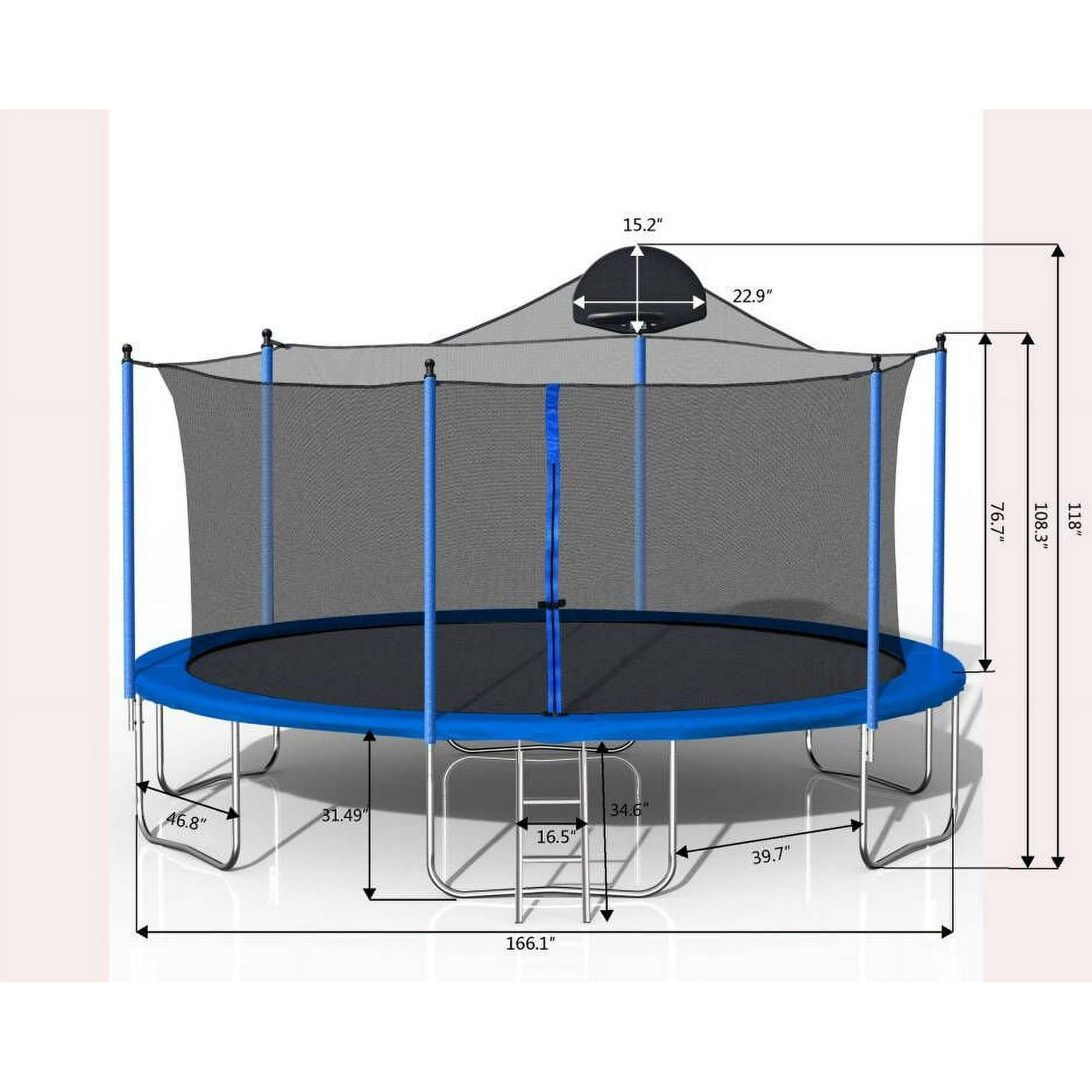 SUGIFT 10FT Blue Trampoline with Basketball Hoop, Stainless Steel Outdoor Trampolines