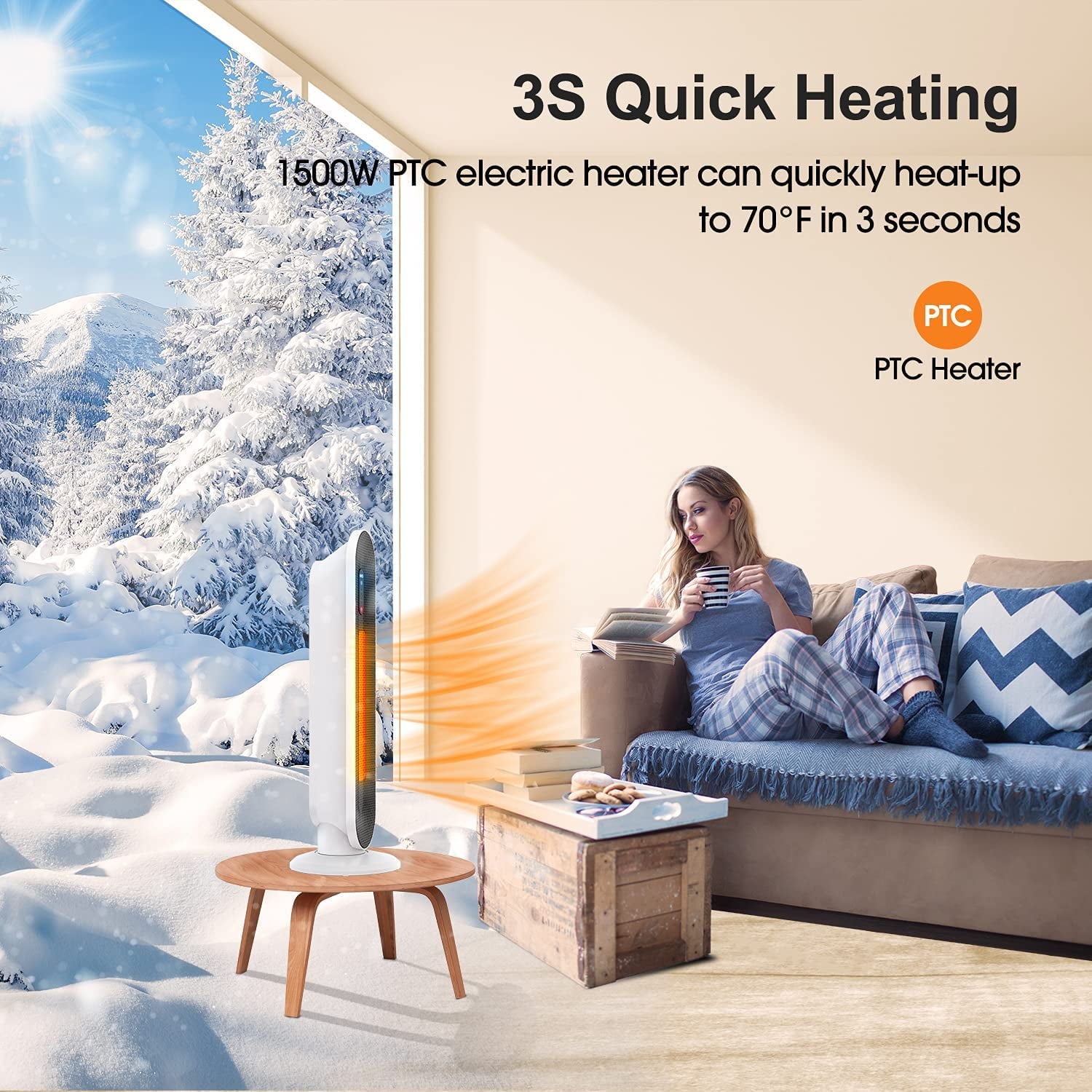 YouYeap 1500W Digital Ceramic Tower Space Heater with Remote Control, White