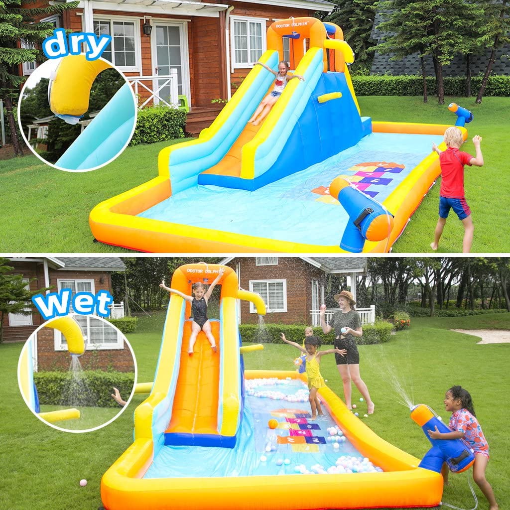 SUGIFT Inflatable Water Slide for Kids with Splash Pool, Climbing Wall, Sprayer & Water Cannon, 212.6in Inflatable Pool Water Slides for Backyard