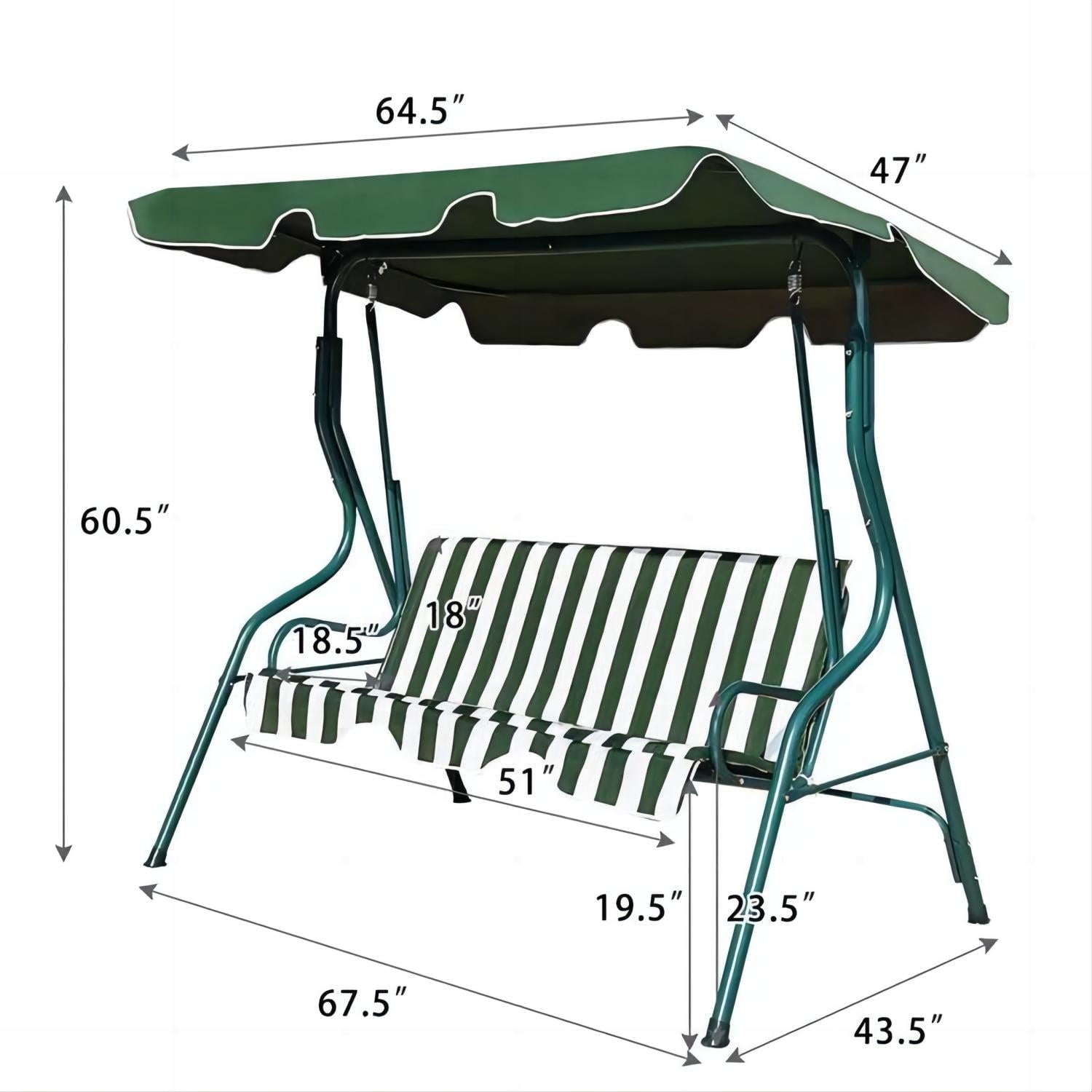 YouYeap 3 Seat Outdoor Patio Swing Chair with Removable Cushion, Green