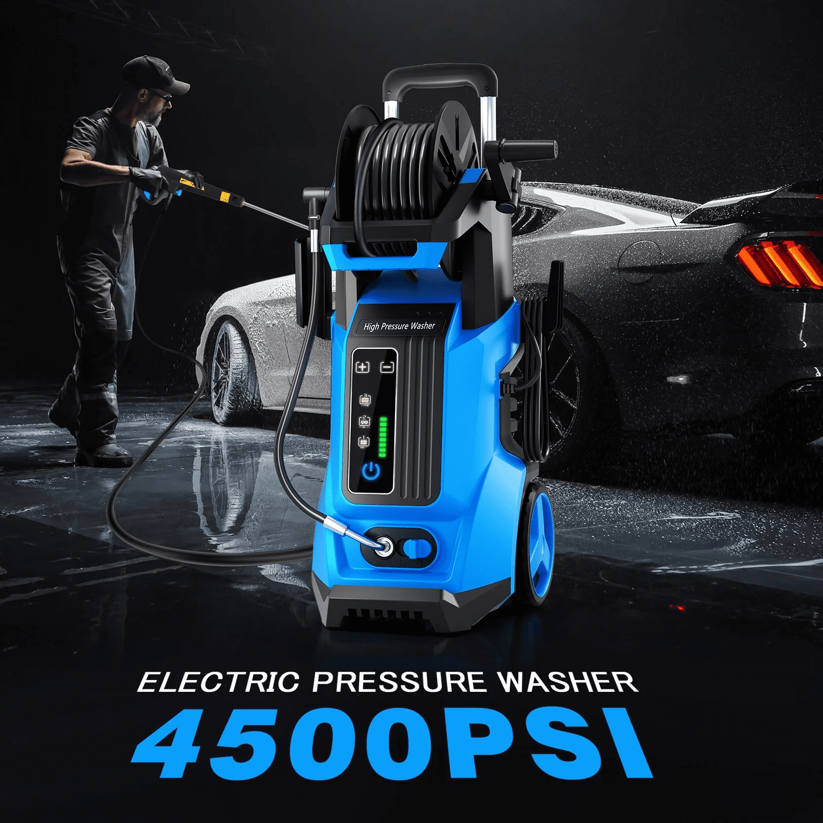 SUGIFT Electric Pressure Washer 4500PSI-Max 3.2GPM with Touch Screen Adjustable Pressure and 5 Nozzles Power Washer Cleaning for Patio, Blue