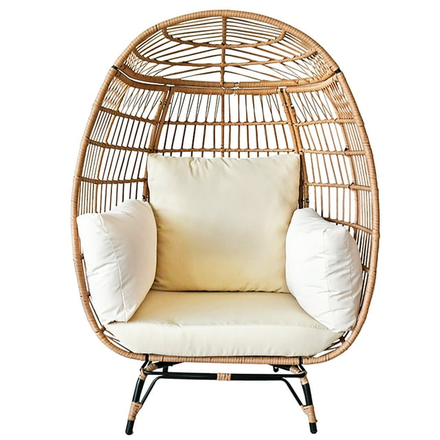SUGIFT Wicker Egg Chair Oversized Indoor Outdoor Patio Lounger with Steel Frame, 440lb Capacity, Beige