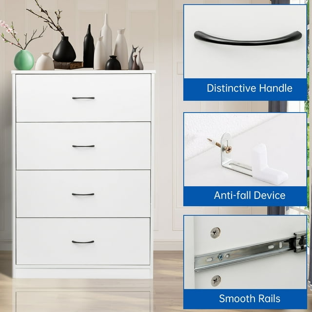 SUGIFT 4 Drawer Wood Dresser for Bedroom, Modern Storage Cabinet Dresser , Light Gray