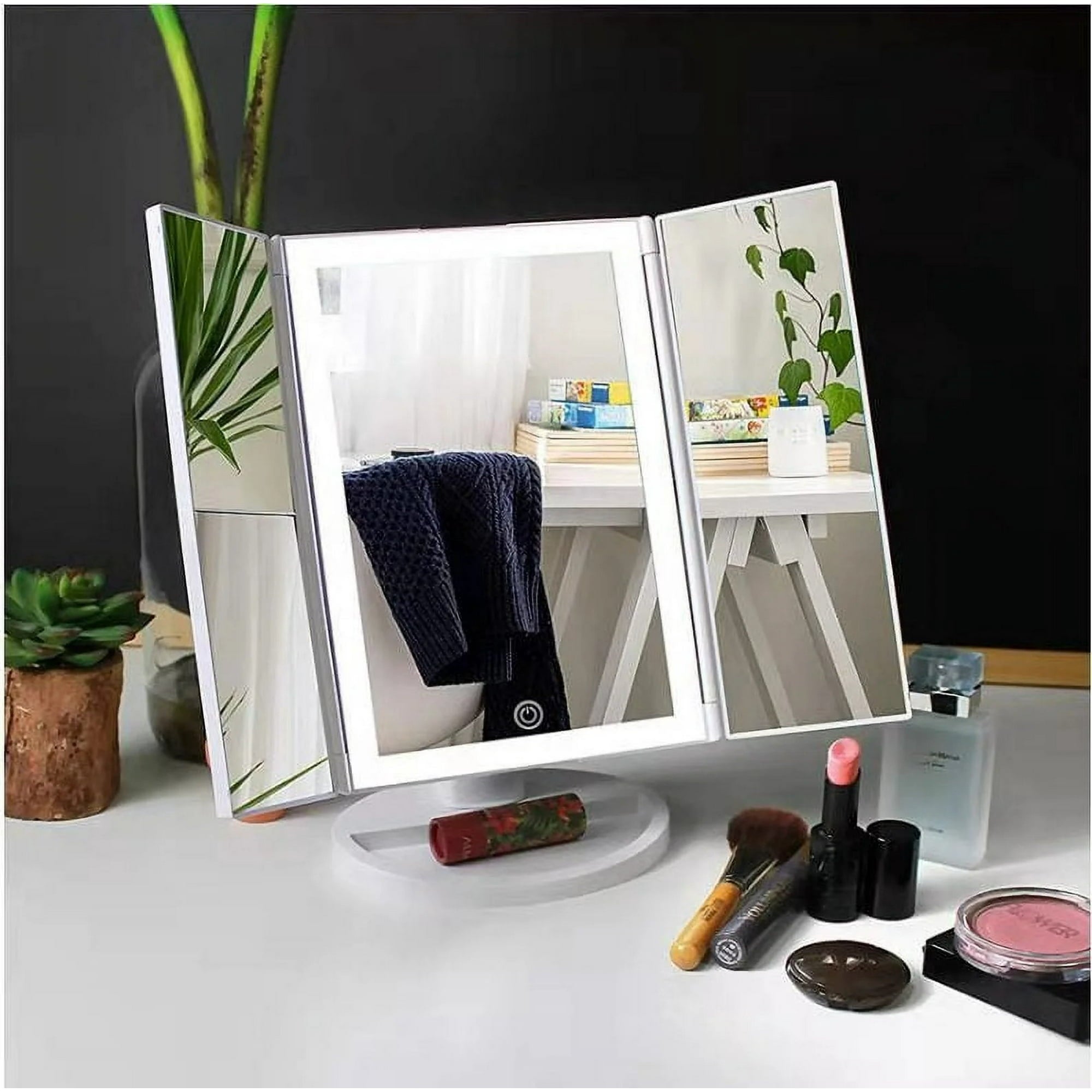 SUGIFT Makeup Mirror with Lights Touch Screen Switch Portable Trifold Mirror Cosmetic Lighted Up Mirror White
