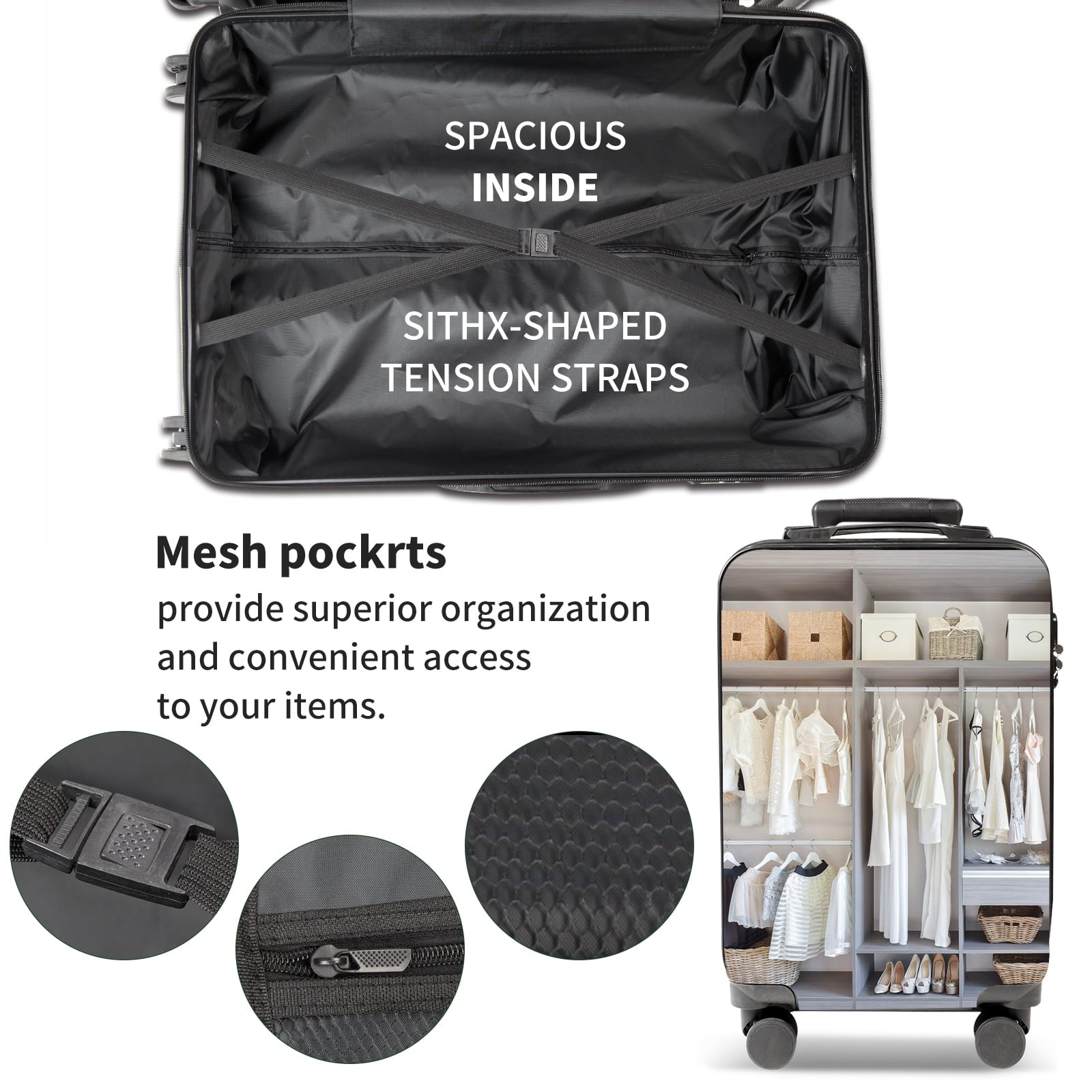 SUGIFT Luggage 3 Piece Set PC ABS Suitcase Set with Wheels Carry on and Checked luggage 20in24in28in Black