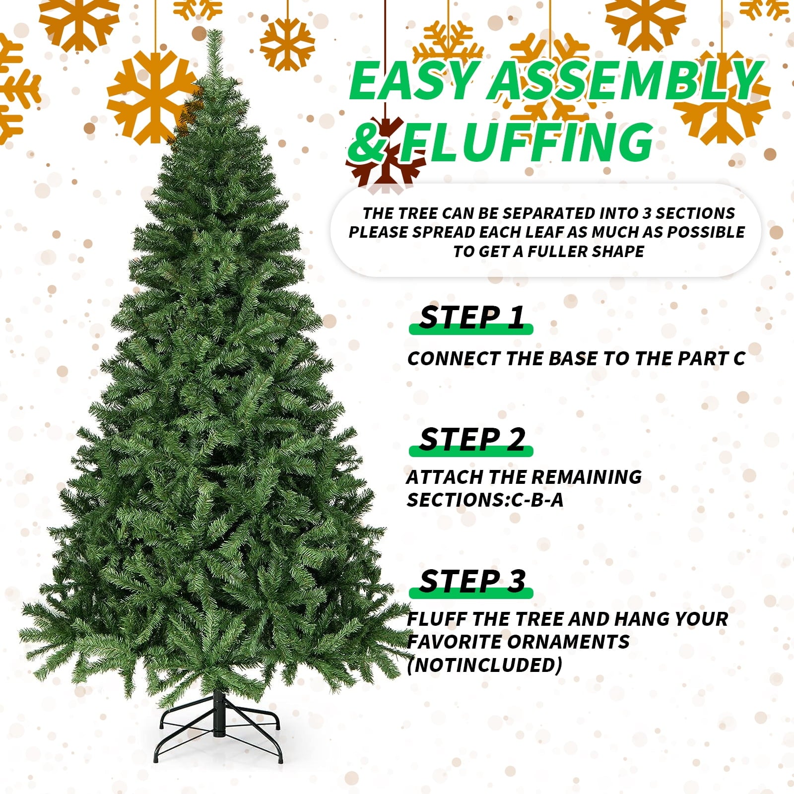SUGIFT 6ft Christmas Tree with 864 Branch Tips, Hinged Artificial Xmas Tree with Foldable Base, Green