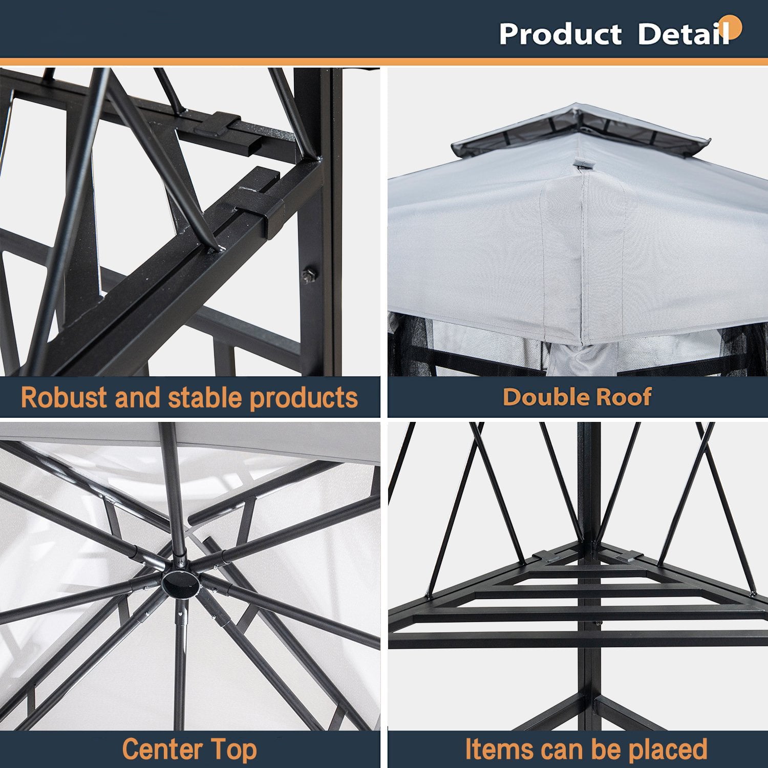 SUGIFT 10x10ft Gazebo Gazebo with Mosquito Netting, Waterproof Metal Frame Gazebo for Backyard, Gray