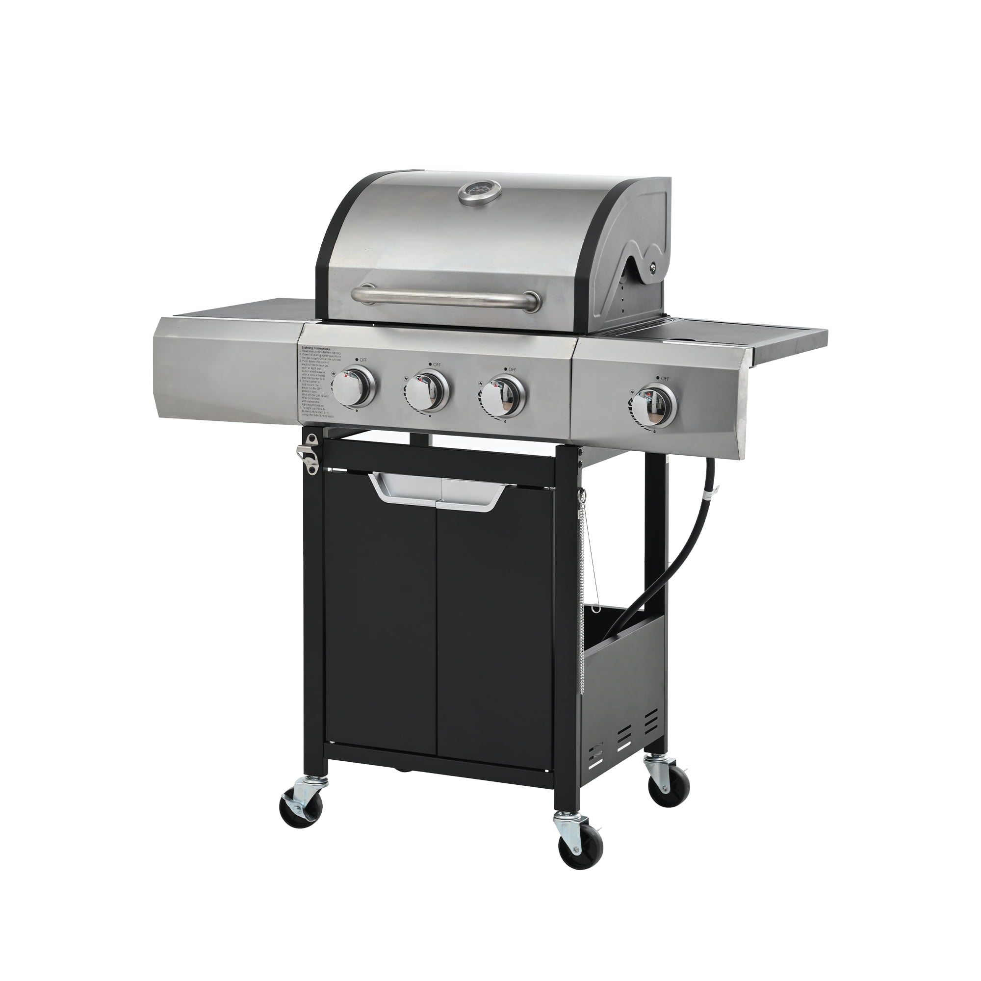 SUGIFT Propane Grill 3 Burner Barbecue Grill Stainless Steel Gas Grill with Side Burner & grill Cover