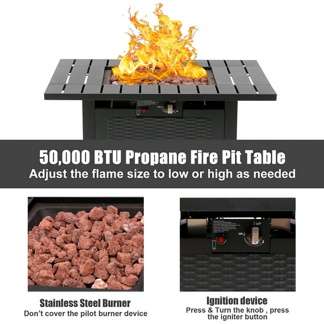 SUGIFT 28in Outdoor Gas Fire Pit Table 50,000 BTU Square Propane Fire Pit Table W/ Cover