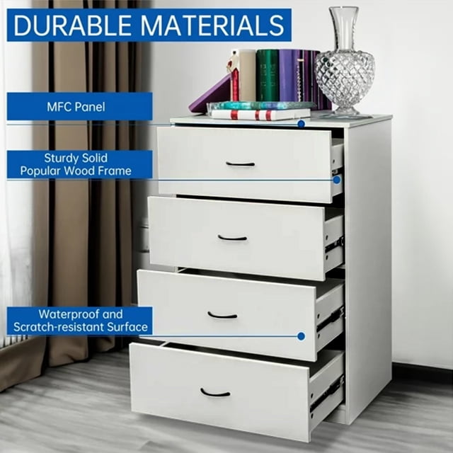 SUGIFT Modern Grey 4 Drawer Dresser Storage Cabinet Dresser Organizer Unit with Handle
