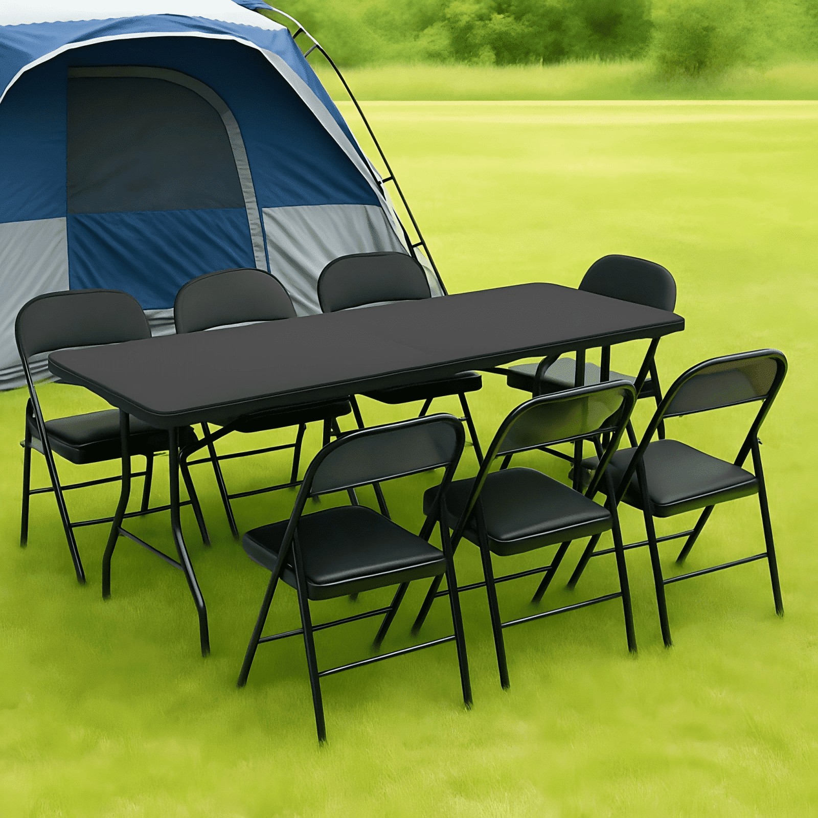 SUGIFT 6 ft Rectangular Black Plastic Folding Table