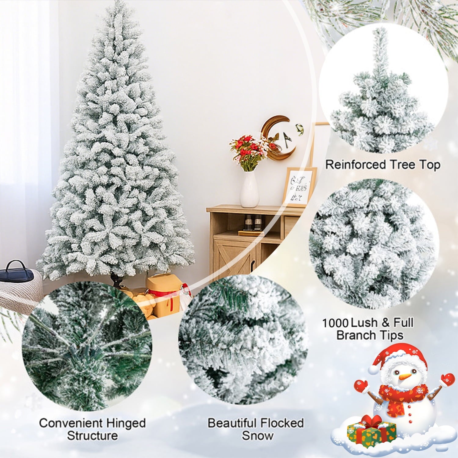 SUGIFT 7.5ft Snow Flocked Christmas Tree Unlit Holiday Decor