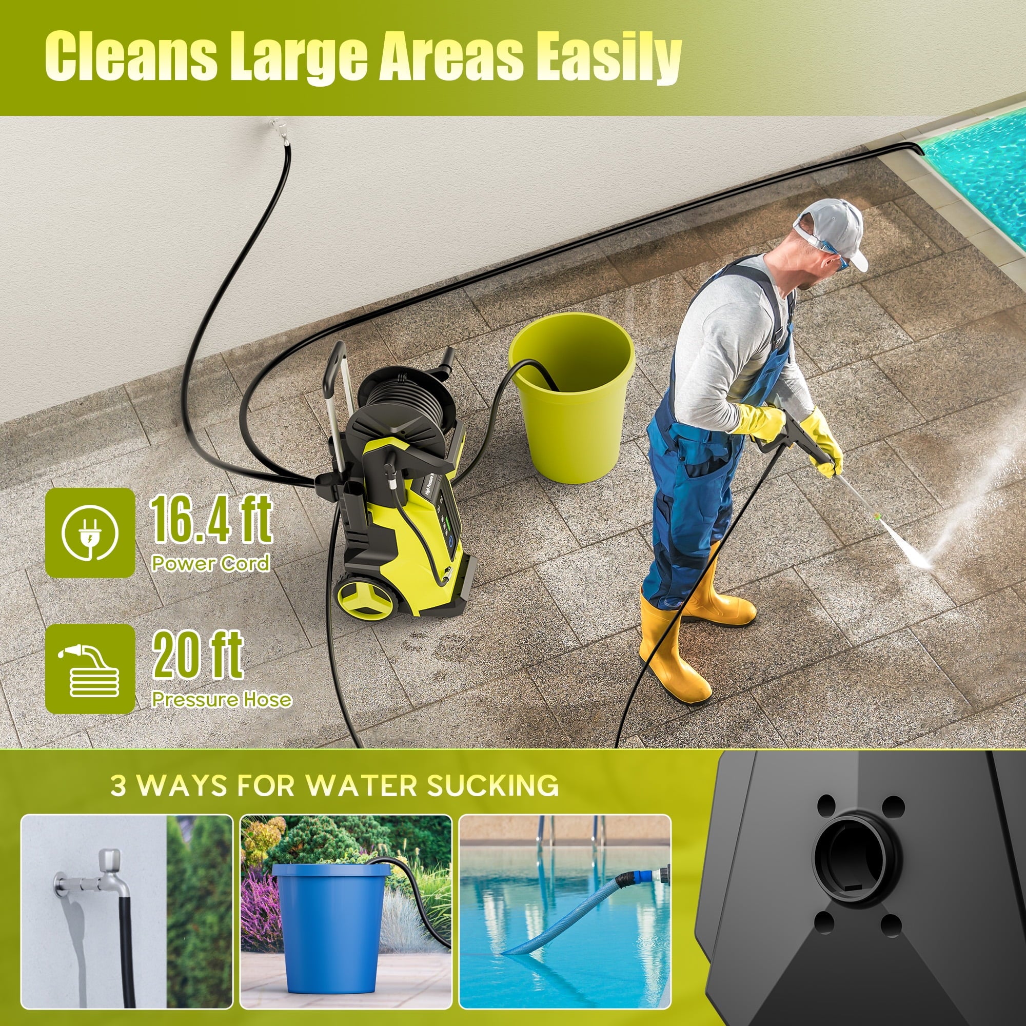 Fenbeli Electric Pressure Washer 3200 PSI 2.6 GPM Electric Power Washer with 4 Quick Connect Nozzles