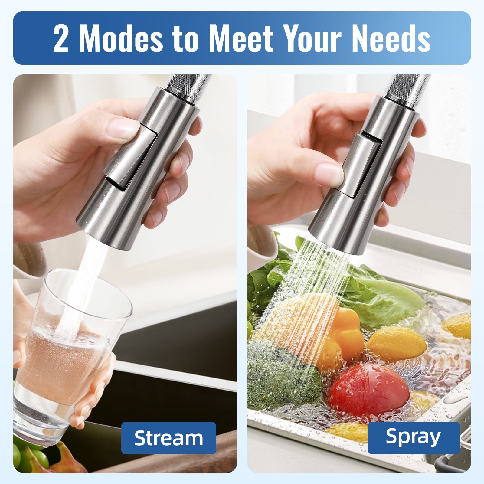 SUGIFT Kitchen Faucet with Pull Down Sprayer Stainless Steel Kitchen Sink Faucet with Deck Plate to Cover Hole