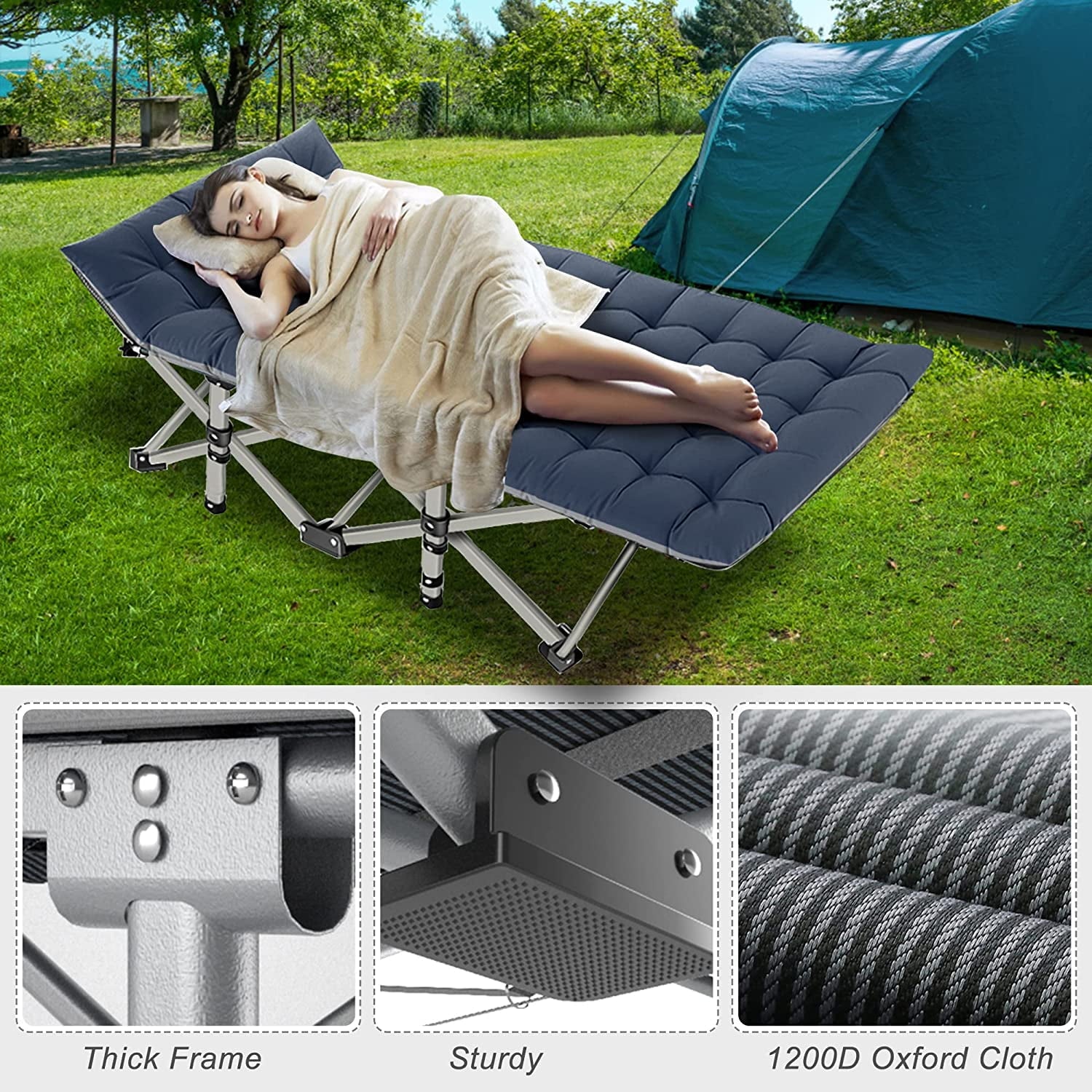 SUGIFT 2 Pack Folding Camping Cot W/Mat for Adults Heavy Duty Outdoor Bed