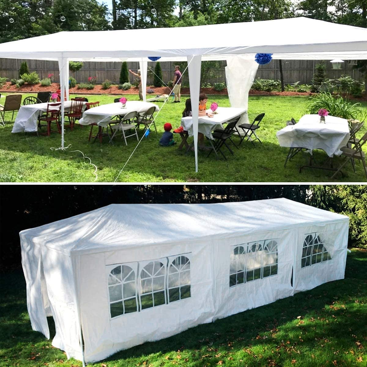 SUGIFT 10 x30 Outdoor Canopy Party Wedding Tent White Gazebo with 5 Side Walls