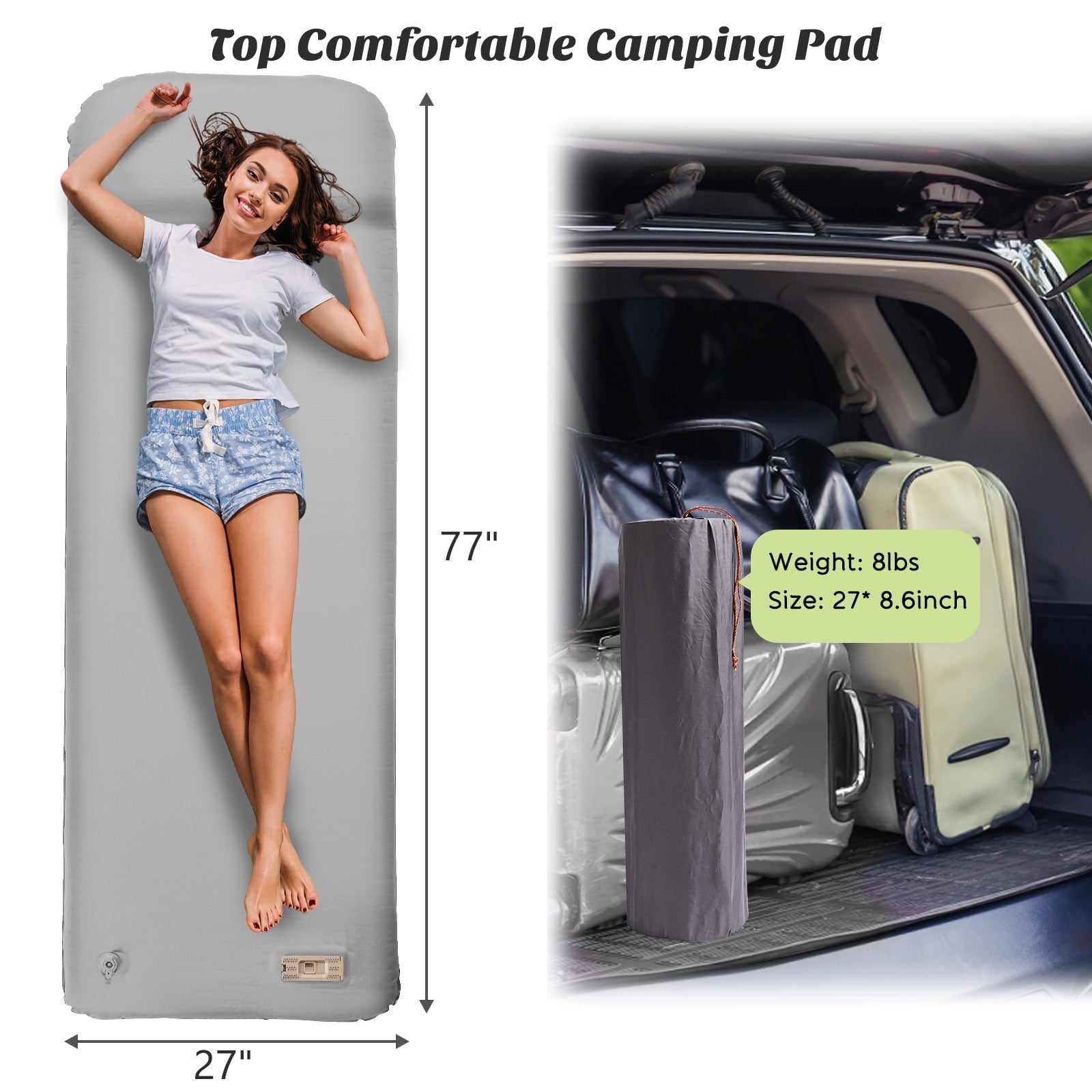 SUGIFT Self Inflating Sleeping Pad 3.2 Thick Memory Foam Camping Pad with Pillow 4-Season Camp Sleeping Mat for Tent Gray