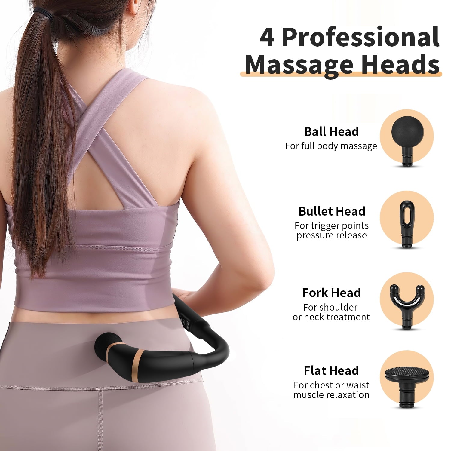 SUGIFT U Shaped Back Massage Gun with 5 Massage Heads