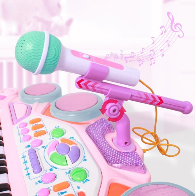 SUGIFT 37-Key Kids Electronic Piano Keyboard w/ Multiple Sounds, Lights Microphone, Stool - Pink