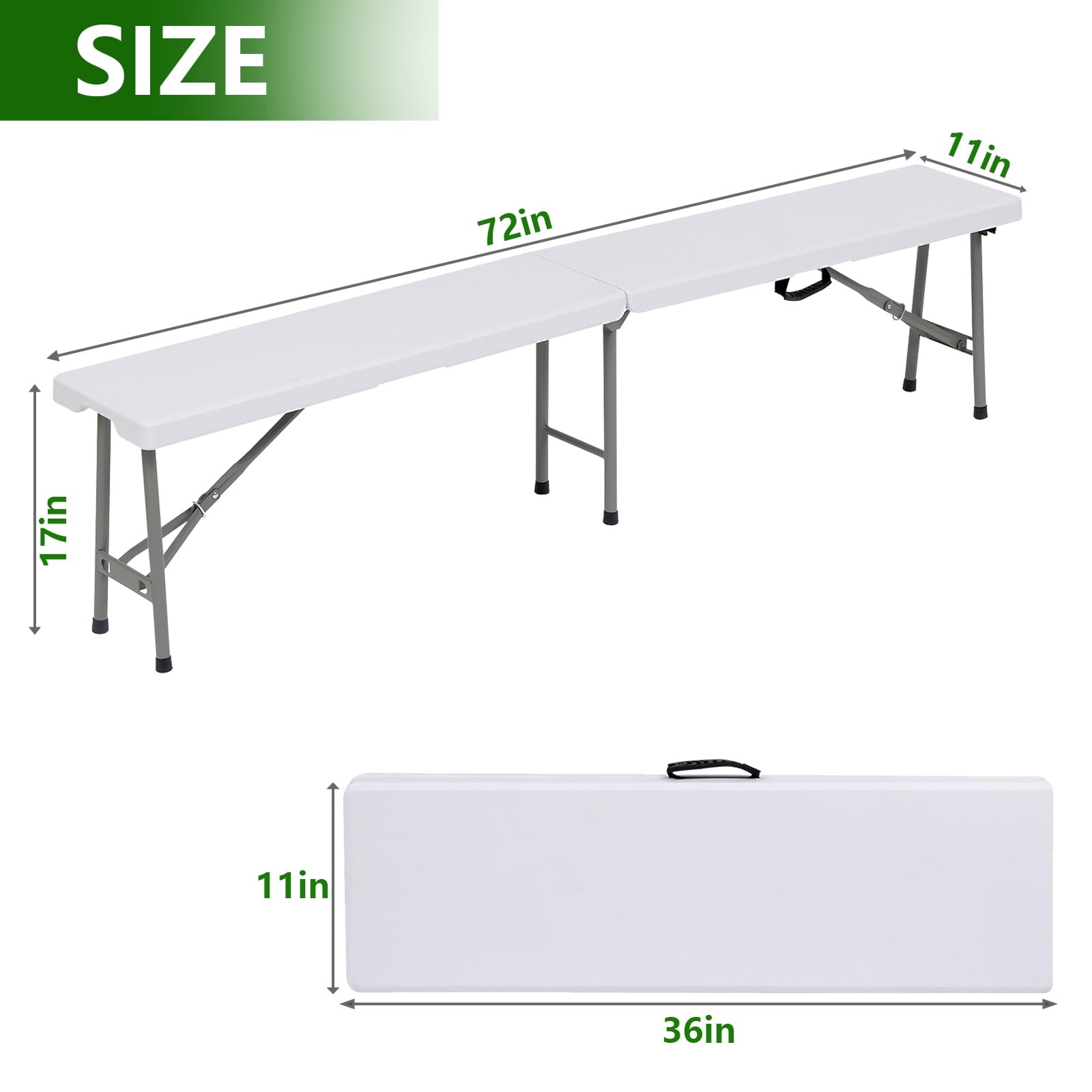 ALPULON 6ft Folding Bench Portable Plastic Foldable Bench, White