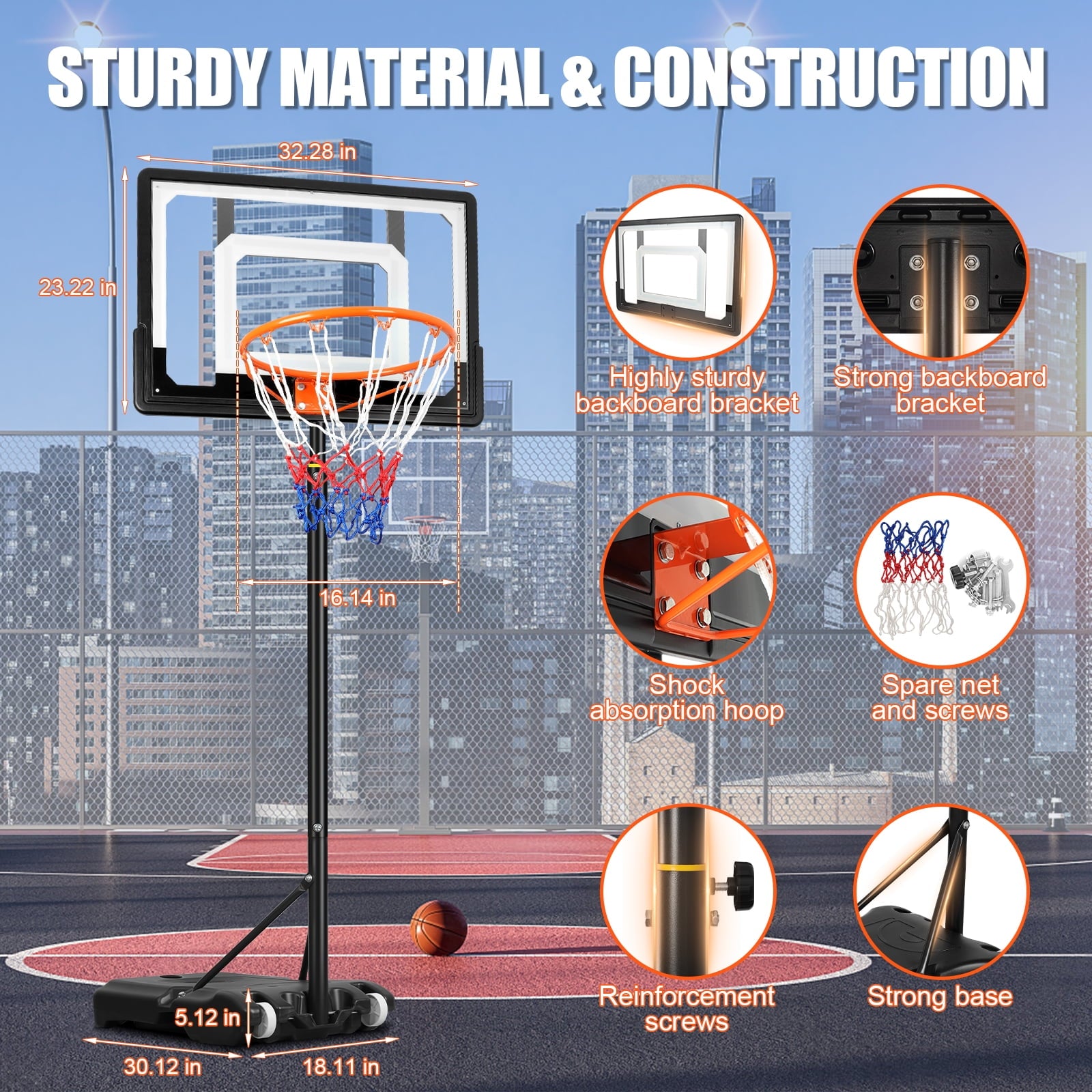 HONGGE Kids Basketball Hoop Outdoor 5-7ft Adjustable, Portable Basketball Hoops & Goals for Kids/Teenagers/Youth in Backyard/Driveway/Indoor, with 32 Inch Shatterproof Backboard and Larger Base