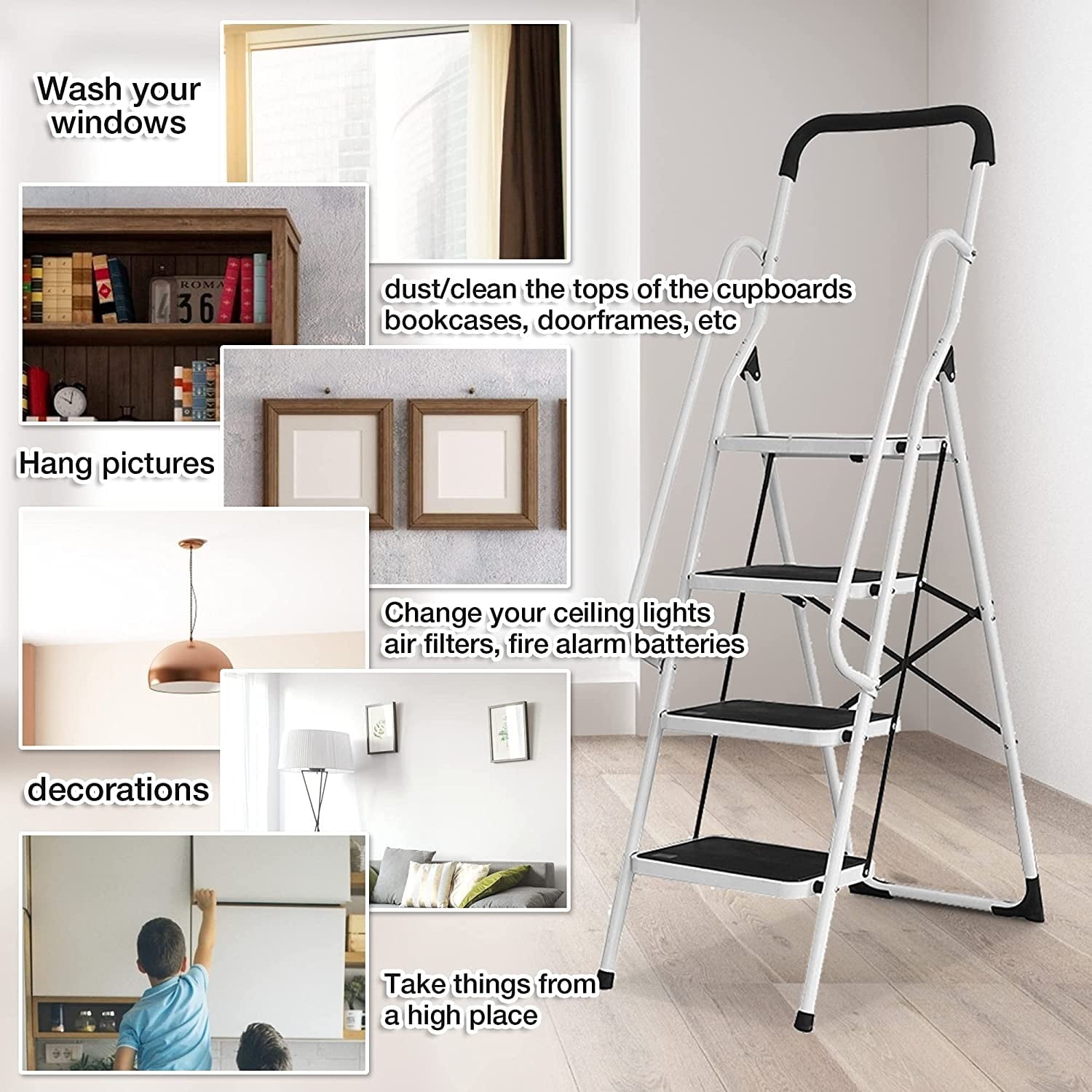 SUGIFT 4 Step Ladder Folding Step Stool with Anti-Slip Pedal Platform