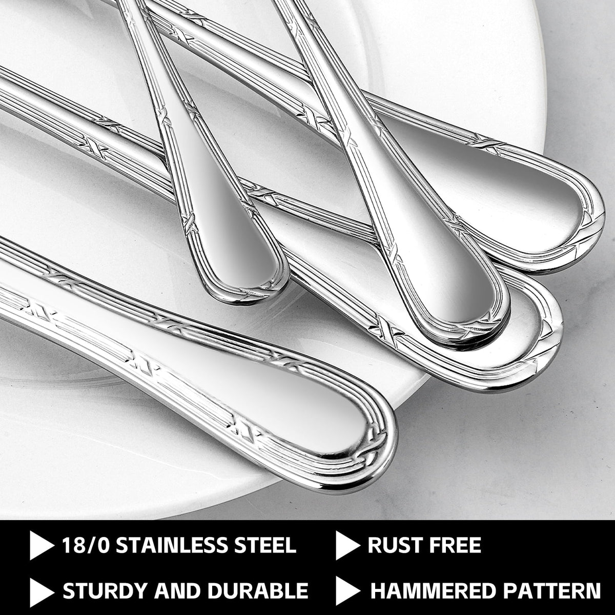 SUGIFT Silverware Sets 8 Pcs Vintage Carved Premium Stainless Steel Fl