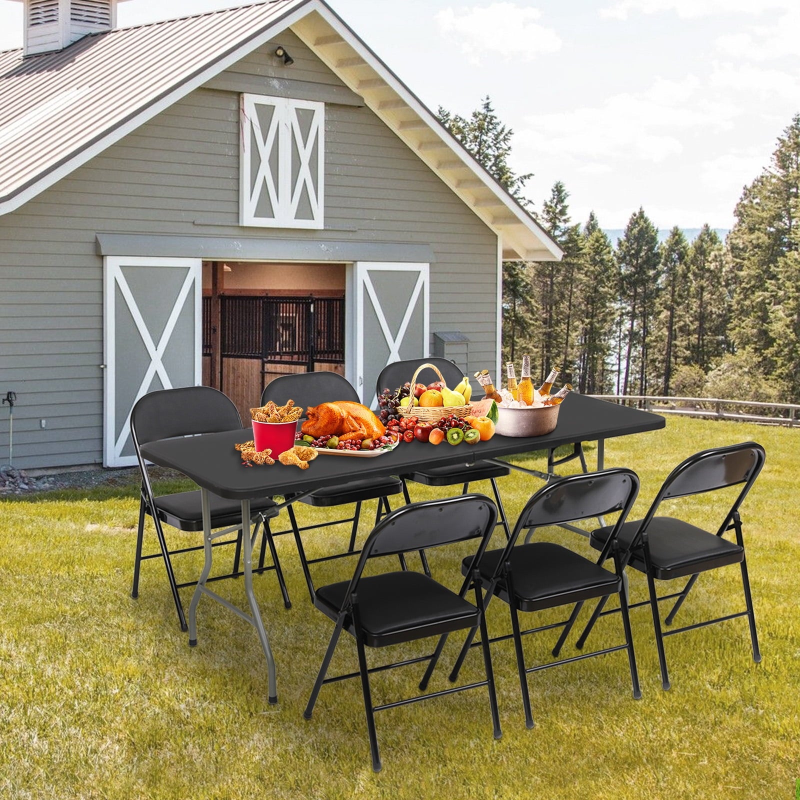 SUGIFT 4 Pack Black Padded Metal Folding Chair for Outdoor Indoor