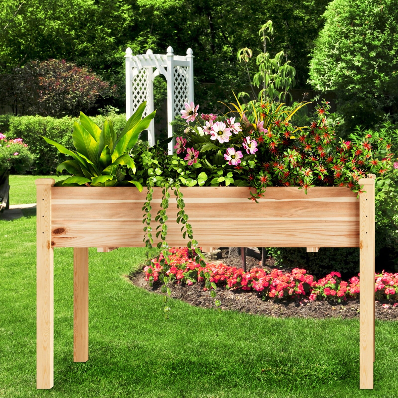 SUGIFT Raised Garden Beds for Outdoor Plants Wood Planter Box for Backyard, Patio - Natural