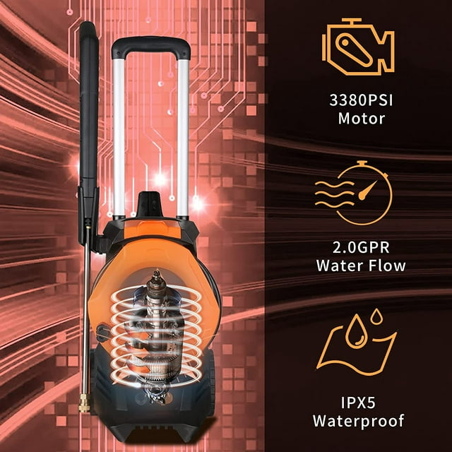 SUGIFT 3300PSI Electric Pressure Washer with 4 Nozzles Foam Cannon and Hose Reel Orange