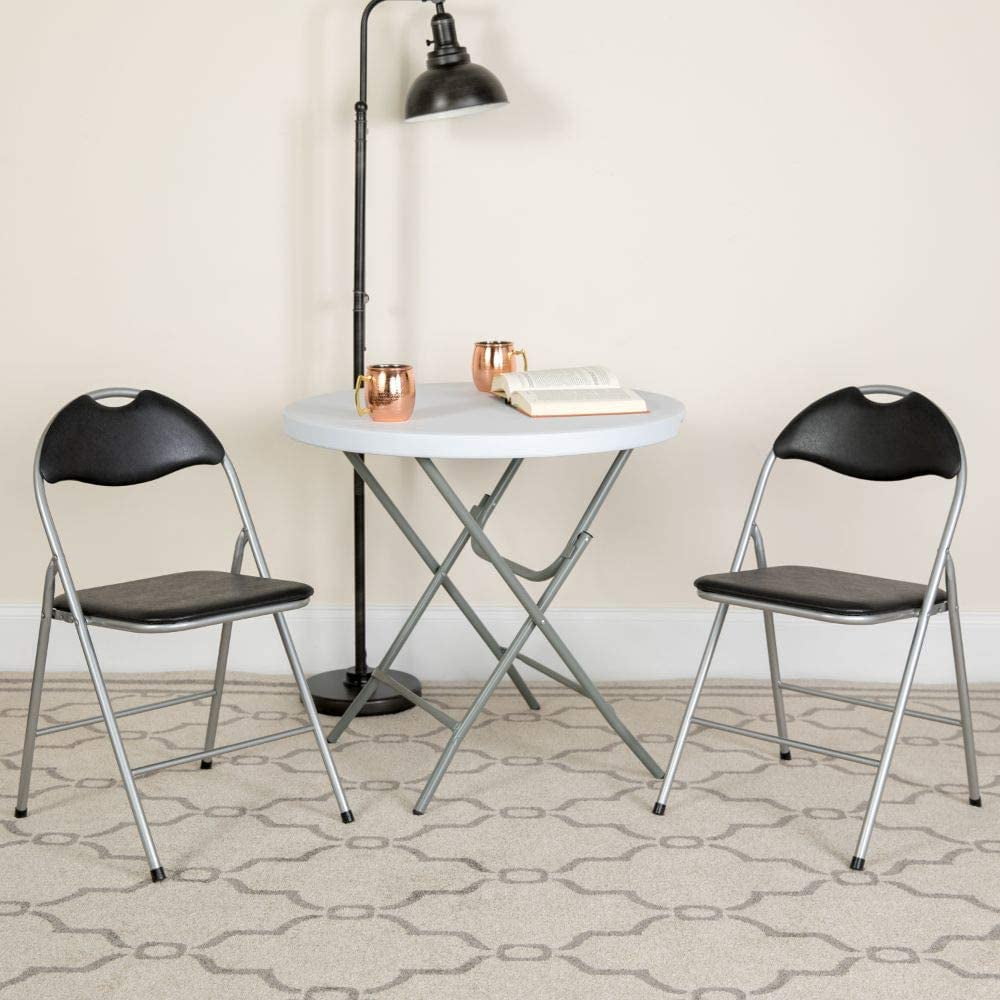 4 Pack Black Vinyl Metal Folding Chair with Carrying Handle