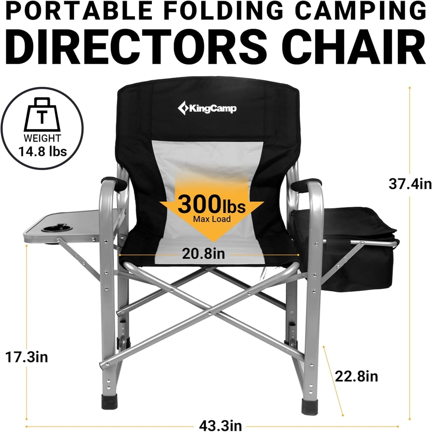SUGIFT Folding Directors Heavy-Duty Camping Chair with Side Table & Cooler Bag, Portable Outside Lawn Chair for Travel, Picnic, Fishing