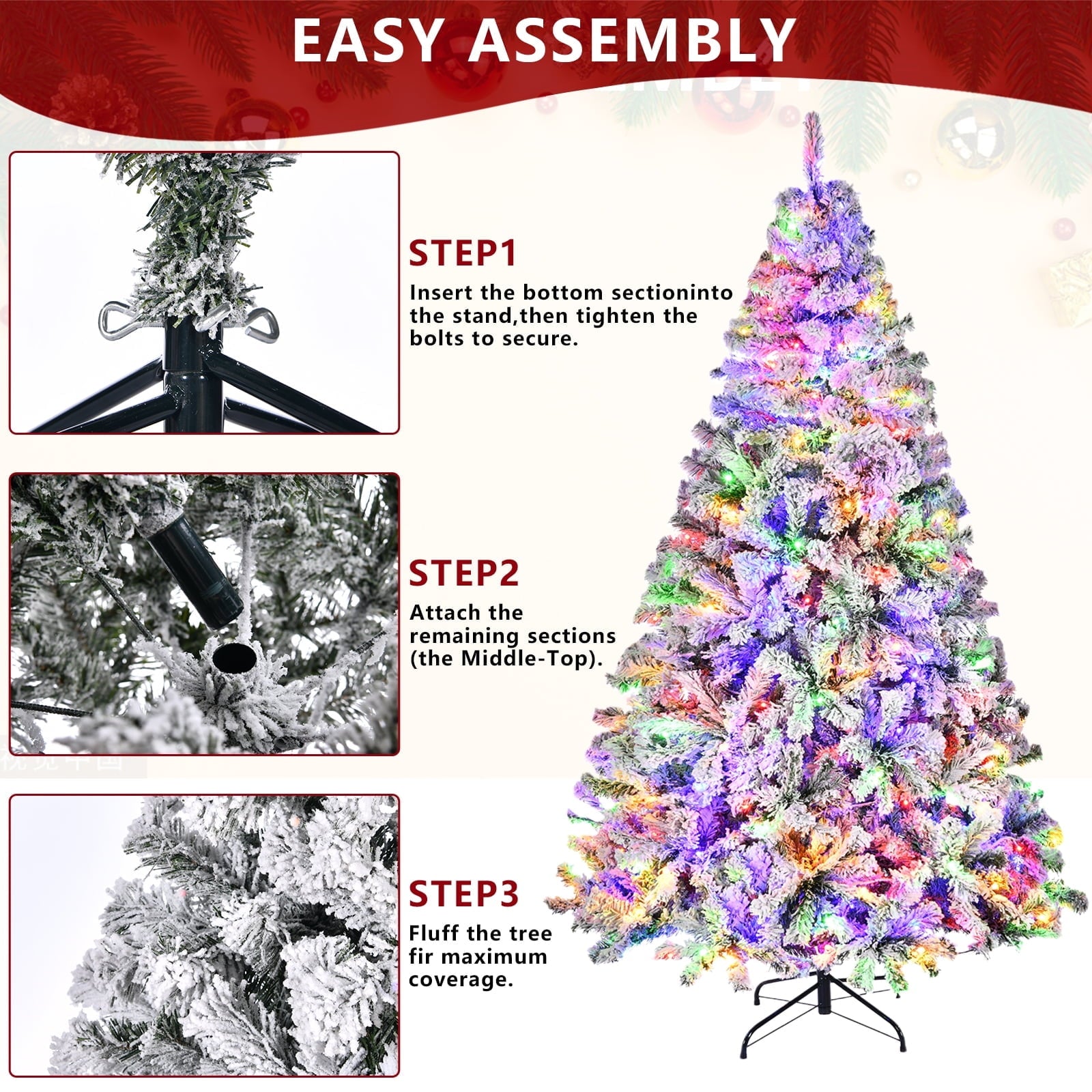 7.5ft Prelit Christmas Tree with Color Changing Lights for Home, Office, Party Decoration