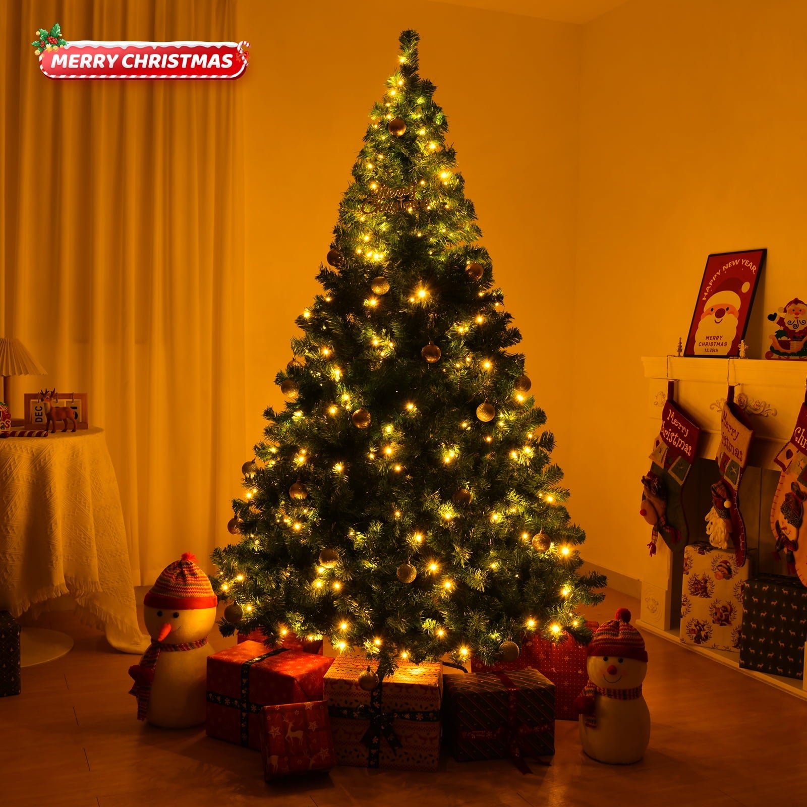 SUGIFT 7.5Ft Pre-Lit Artificial Christmas Tree Hinged 400 LED Lights