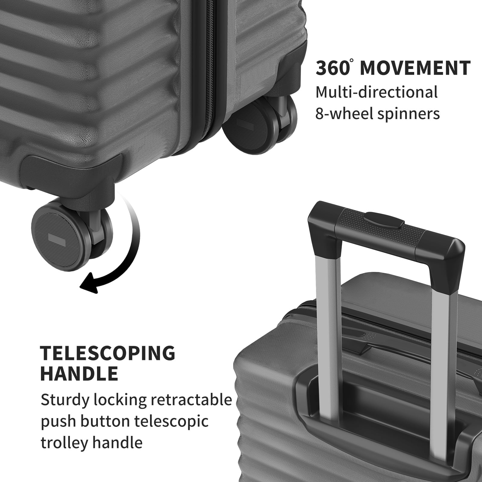 SUGIFT 3 Piece Luggage Sets 20/24/28 inch Suitcase Sets with Spinner Wheels Hardside Luggage Set Deep Gray